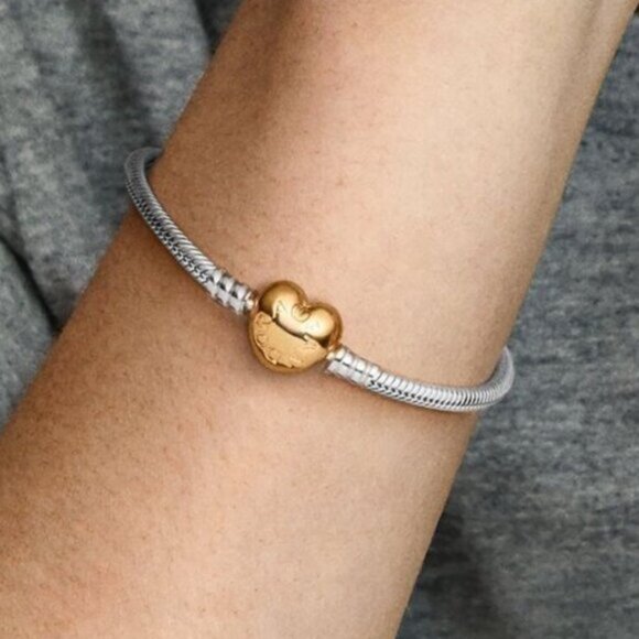 Pandora Pandora Moments Heart Clasp Snake Chain Bracelet|Two-tone - Picture 2 of 2